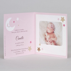 Faire-part naissance mignon rose ourson endormi lune étoiles Buromac Baby Folly (2019) 589.090-2