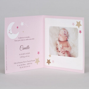 Faire-part naissance mignon rose ourson endormi lune étoiles Buromac Baby Folly (2019) 589.090-2