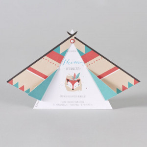 Faire-part naissance original tipi indien renard Buromac Baby Folly (2019) 589.109-2