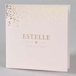 Faire-part naissance ou baptême élégant rose pâle feuillage doré 589.001