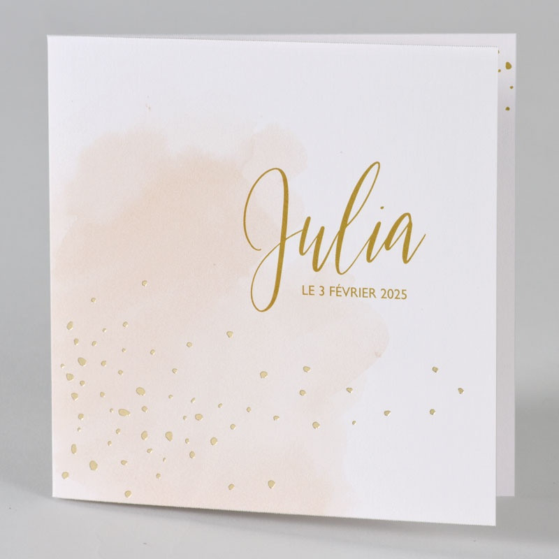 Faire-part naissance chic blanc aquarelle rose pâle dorure Buromac Baby Folly (2022) 589.006 Faire-part naissance chic blanc aquarelle rose pâle dorure Buromac Baby Folly (2022) 589.006