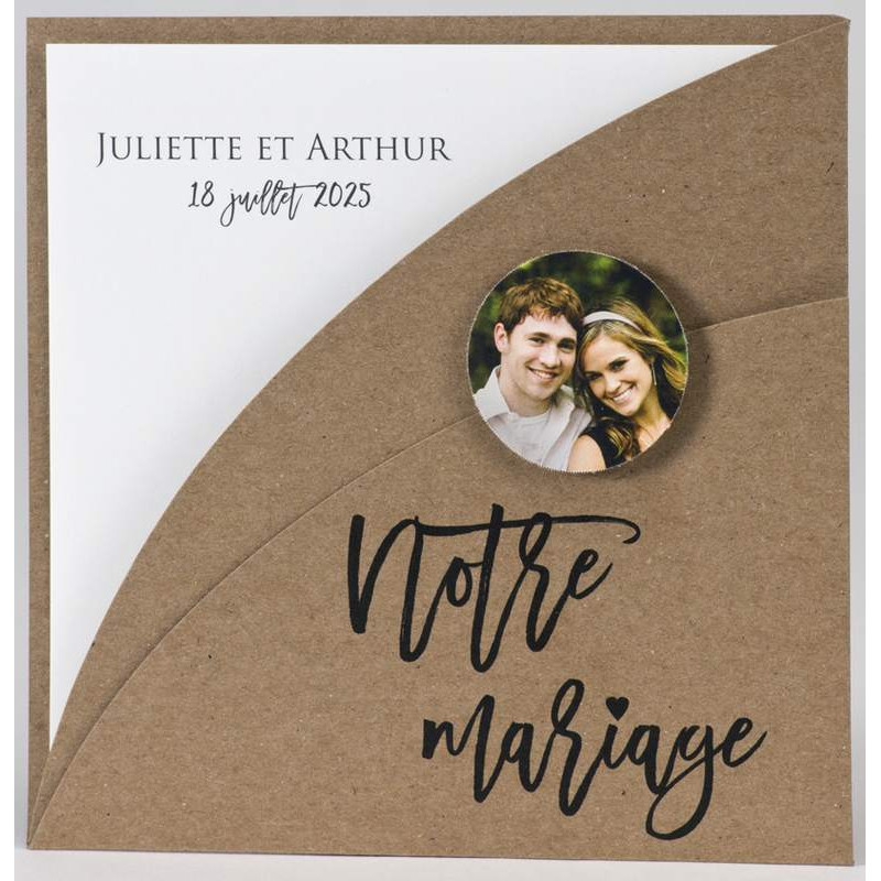 Faire-part mariage original kraft photo BUROMAC Papillons 2018 108.002