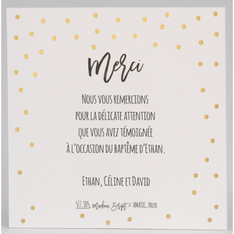 Carte remerciements naissance blanche pois dorure Buromac Baby Folly (2022) 577.305 Carte remerciements naissance blanche pois dorure Buromac Baby Folly (2022) 577.305