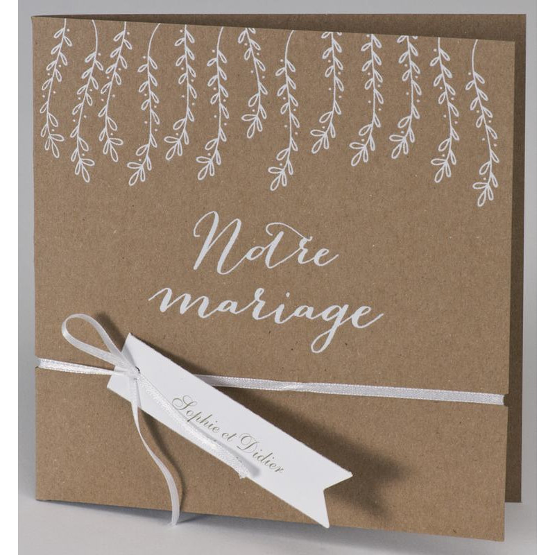 Faire-part mariage original tendance kraft feuillage blanc BUROMAC Papillons 2018 108.909