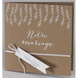 Faire-part mariage original tendance kraft feuillage blanc BUROMAC Papillons 2018 108.909