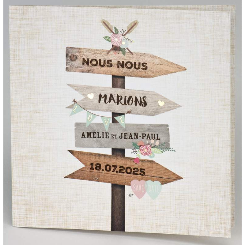 Faire-part mariage classique nature chic voyage dorure BUROMAC Papillons 2018 108.024