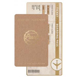 Faire-part mariage passeport billet avion chic kraft dorure BELARTO Collection Mariage 620017