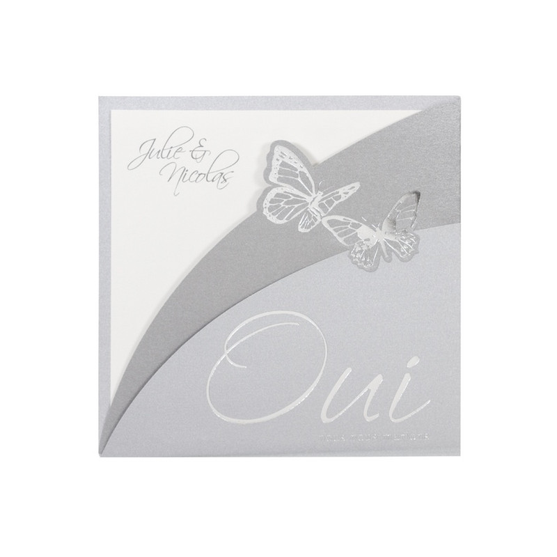 Faire-part de mariage pochette papillons gris dorure argent BUROMAC Papillons 2018 102.059