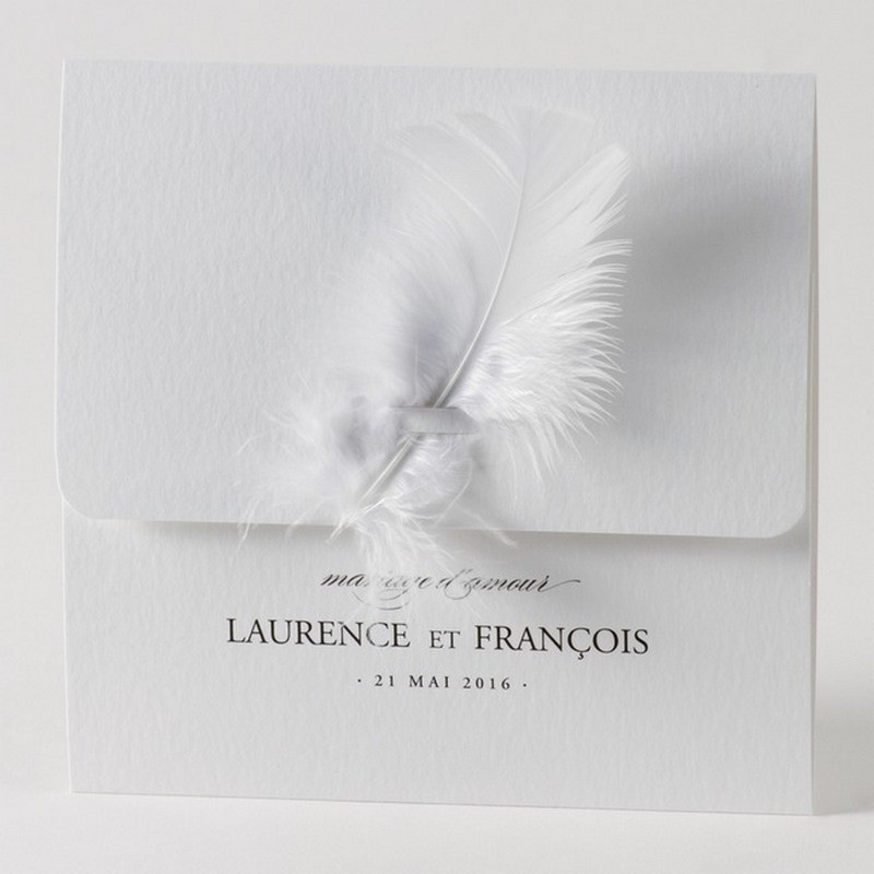 Faire-part mariage élégant blanc plume Buromac Papillons 2018 105.062