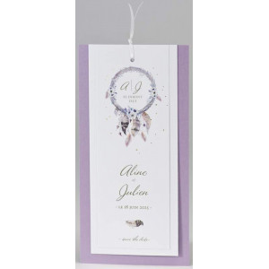 Faire-part mariage chic mauve blanc attrape rêves BUROMAC Papillons 2018 108.098