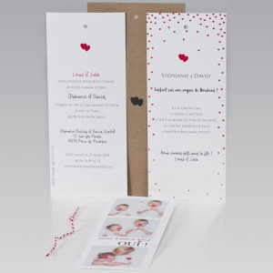 Faire-part mariage original kraft cœurs rouges photo BUROMAC Papillons 2018 108.011 trois cartes