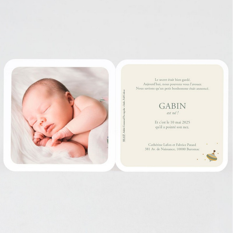 Faire part naissance classique v tement b b gar on Buromac 581.027