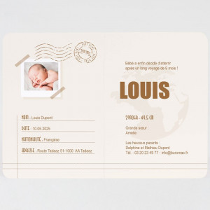 Faire-part naissance original passeport bébé savane cuivre Buromac Baby Folly (2022) 581.085-2