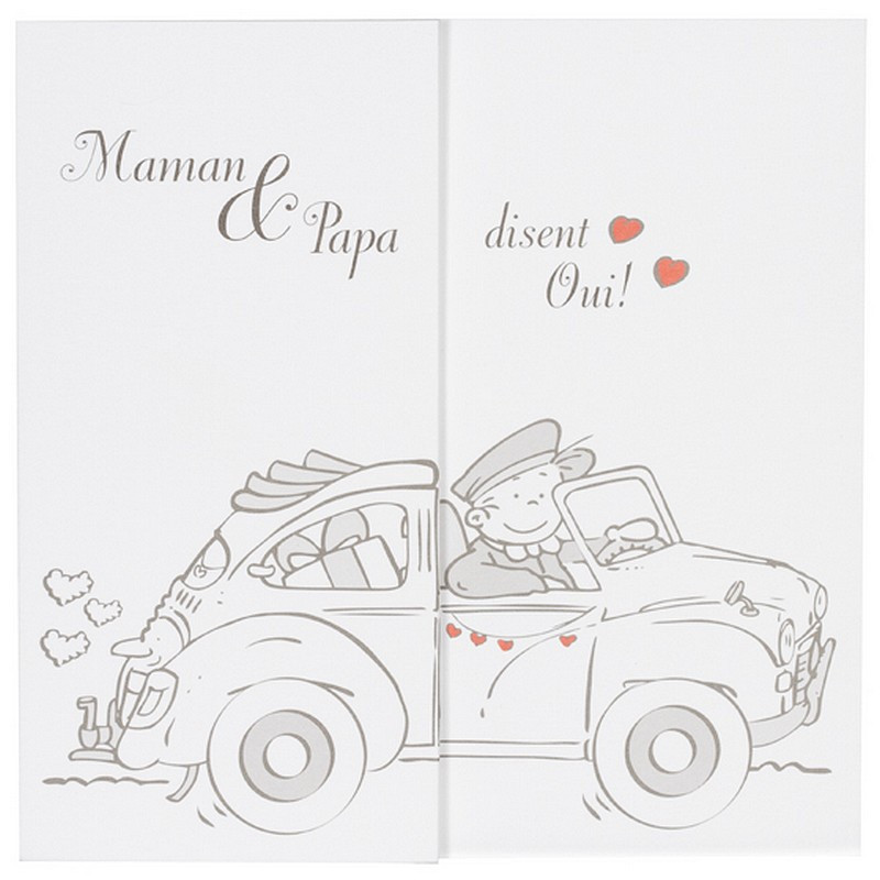 Faire part de mariage humoristique couple voiture  Buromac la vie en rose 104.059