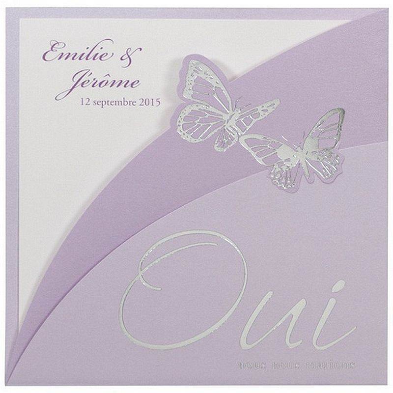 Faire-part mariage pochette parme papillon dorure argent BUROMAC Papillon 2018 102.057 Faire-part mariage pochette parme papillon dorure argent BUROMAC Papillon 2018 102.057