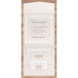 Faire-part mariage classique chic crème pochette ruban BELARTO Collection Mariage 620029-2