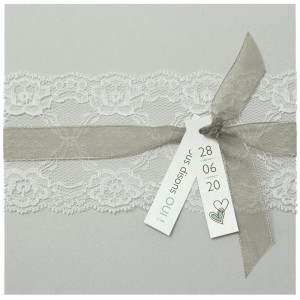 Faire part mariage chic gris dentelle blanche mousseline taupe Belarto Yes We Do ! 728025