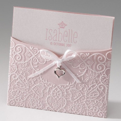 Faire-part de naissance chic fille rose dentelle cœur Belarto Baby Dreams 715011