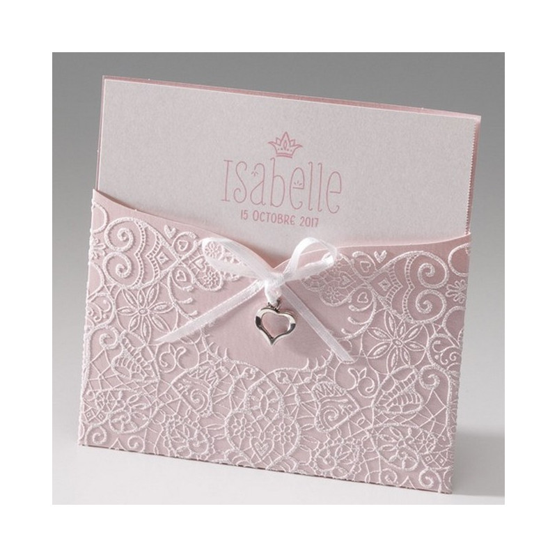 Faire-part de naissance chic fille rose dentelle cœur Belarto Baby Dreams 715011 Faire-part de naissance chic fille rose dentelle cœur Belarto Baby Dreams 715011