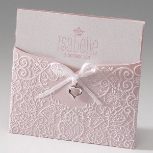 Faire-part de naissance chic fille rose dentelle cœur Belarto Baby Dreams 715011