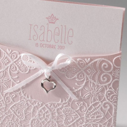 Faire-part de naissance chic fille rose dentelle cœur Belarto Baby Dreams 715011-2