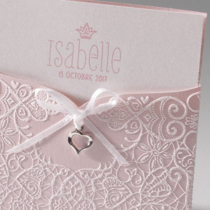 Faire-part de naissance chic fille rose dentelle cœur Belarto Baby Dreams 715011-2