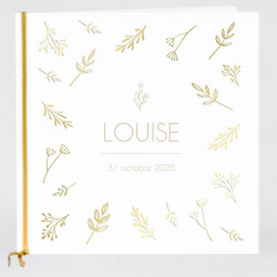 Faire-part naissance ou baptême classique chic fleurs dorées calque Buromac Baby Folly (2022) 581.037