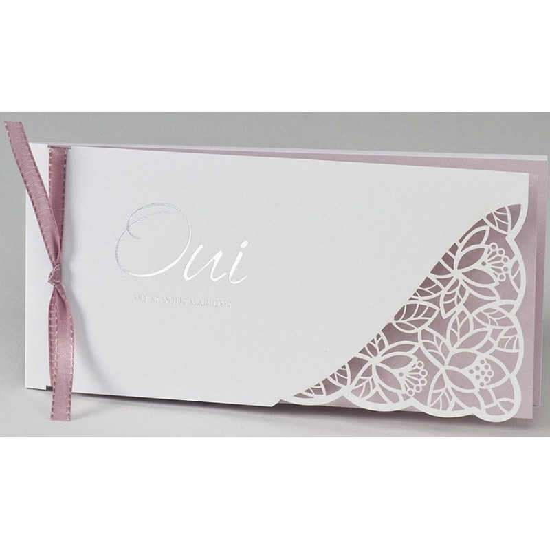 Faire-part mariage chic blanc découpe dentelle ruban rose BUROMAC Papillons 2018 108.092 Faire-part mariage chic blanc découpe dentelle ruban rose BUROMAC Papillons 2018 108.092