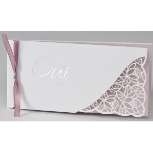 Faire-part mariage chic blanc découpe dentelle ruban rose BUROMAC Papillons 2018 108.092