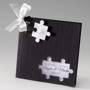 Faire-part de mariage original couverture noire toucher peau, puzzle Belarto Celebrate Love 725073