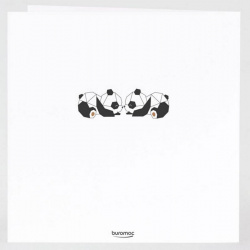 Dos du faire-part entièrement blanc, avec deux petits pandas au centre