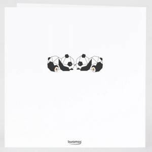 Dos du faire-part entièrement blanc, avec deux petits pandas au centre