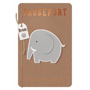 Faire-part naissance passeport kraft et éléphant