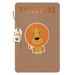 Faire-part original passeport bébé, couverture kraft et lion