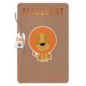 Faire-part original passeport bébé, couverture kraft et lion