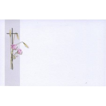 Carte remerciement décès fleurs et croix argentée 670.058