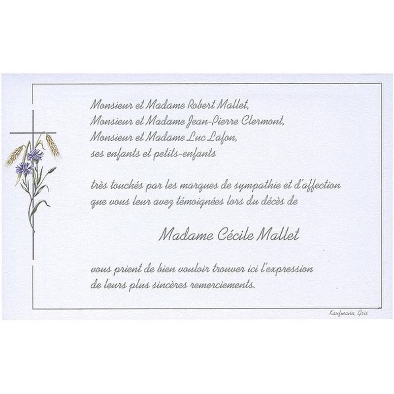 Carte de condoléances bleuets à personnaliser –