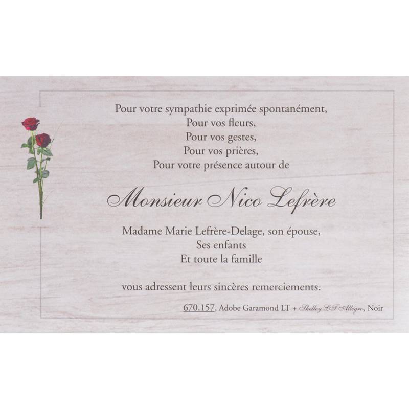 Carte remerciement condoléances pour un décès - Modèles et exemples texte  cartes remerciements condoléances