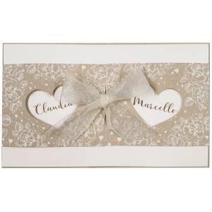 Faire-part mariage romantique chic crème cœurs fleur ruban pailleté BELARTO Collection Mariage 2020 620015
