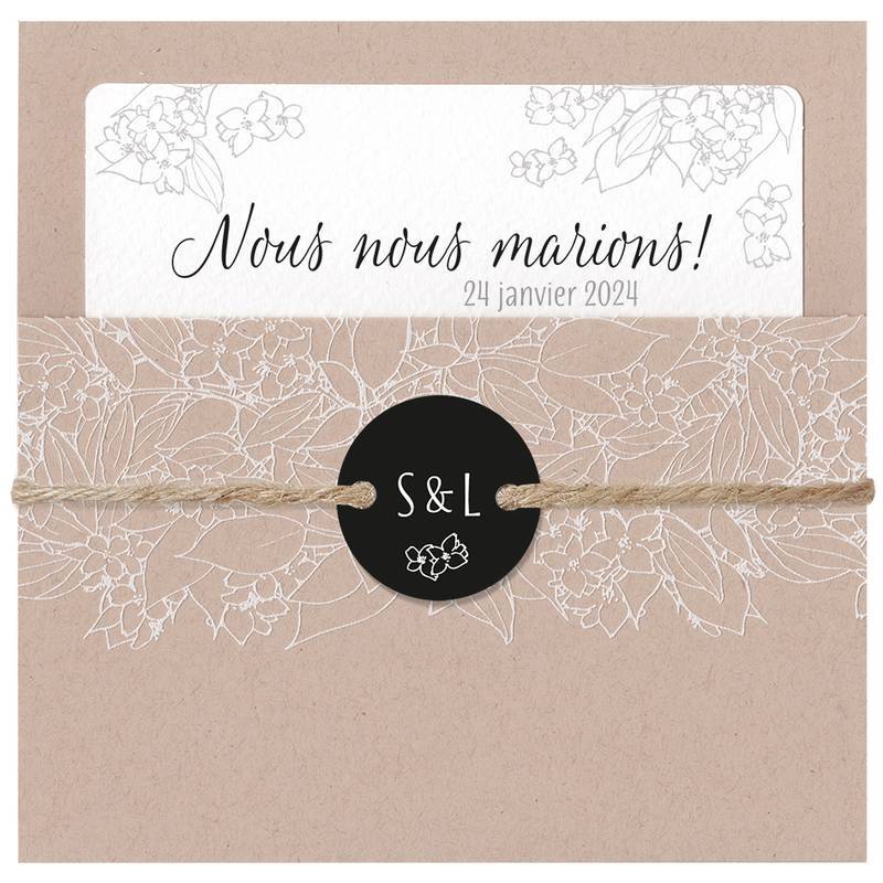 Faire part mariage nature élégant brun fleurs blanches Belarto Collection Mariage 2020 620030 Faire part mariage nature élégant brun fleurs blanches Belarto Collection Mariage 2020 620030