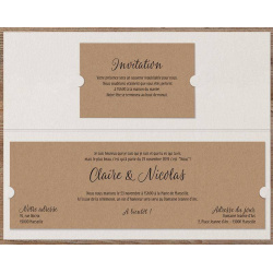 Faire part mariage élégant crème marron fleurs Belarto Bohemian Wedding 727025 ouvert