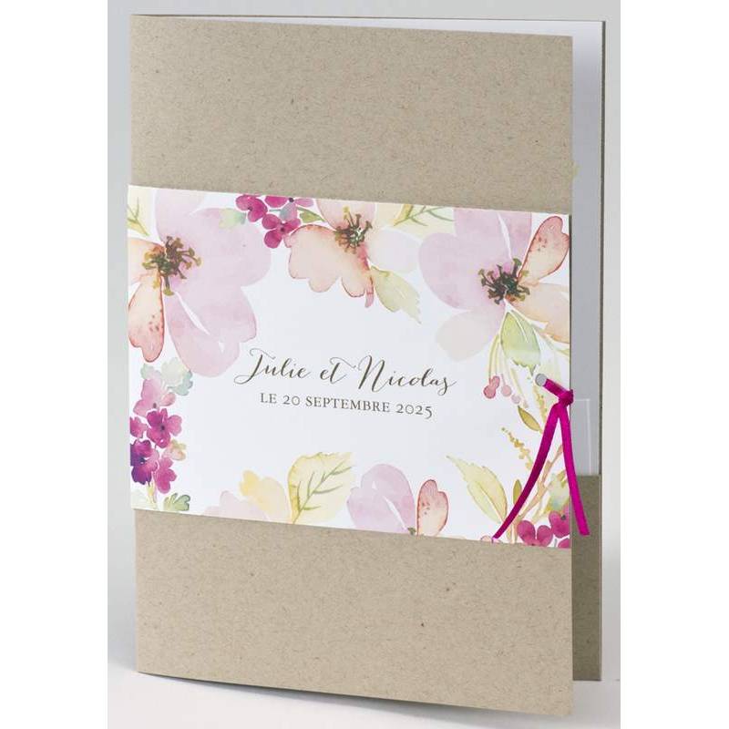 Faire-part mariage pocketfold nature fleurs aquarelle vintage BUROMAC Papillons 108.062