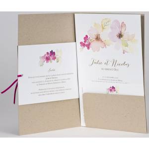 Faire-part mariage pocketfold nature fleurs aquarelle vintage BUROMAC Papillons 108.062 ouvert