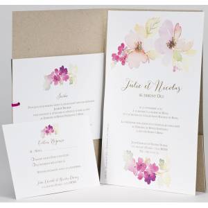 Faire-part mariage pocketfold nature fleurs aquarelle vintage BUROMAC Papillons 108.062 3 cartes