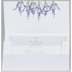 Faire-part mariage pocketfold blanc parme motifs lavande BUROMAC Papillons 108.071 ouvert