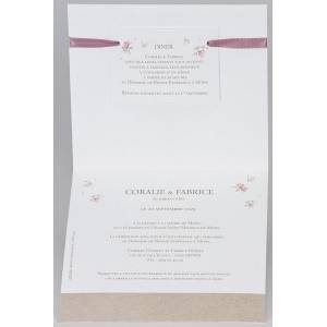 Faire-part mariage poétique romantique blanc fleurs roses BUROMAC 108.009 ouvert