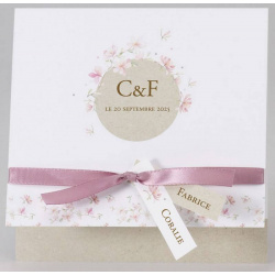 Faire-part mariage poétique romantique blanc fleurs roses BUROMAC Papillons 2018 108.009