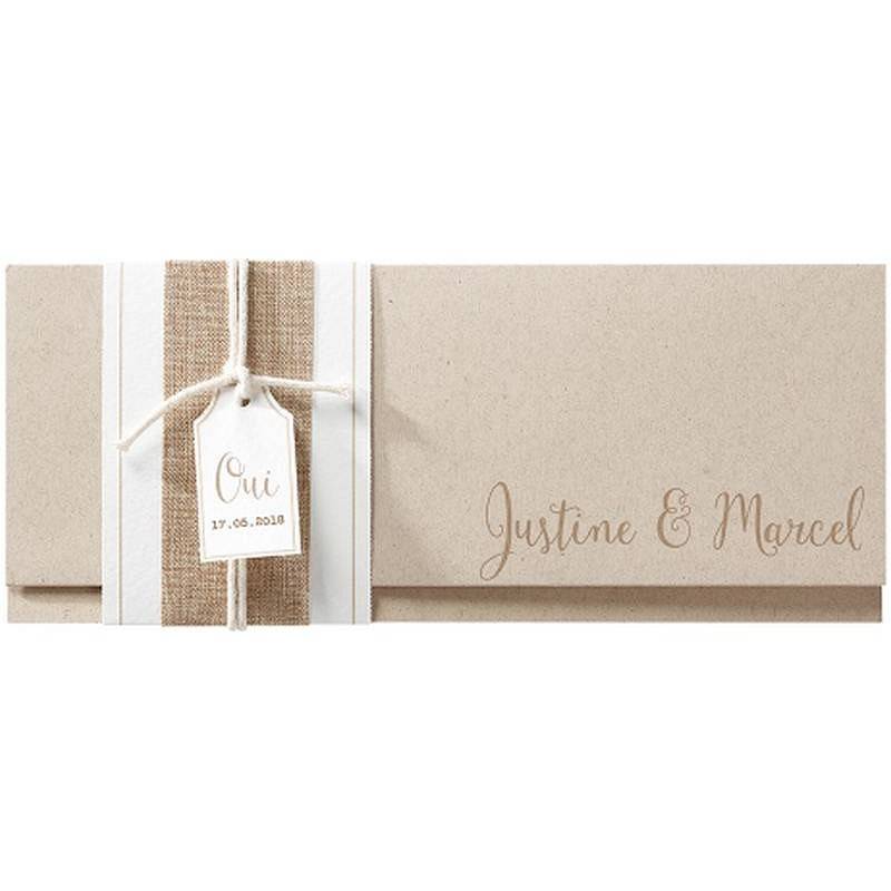 Faire part mariage nature chic pochette lacet marron beige BELARTO Romantic 726071