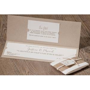 Intérieur du faire-part mariage nature chic pochette lacet marron beige BELARTO Romantic 726071