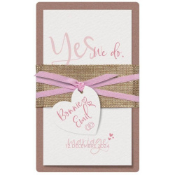 Faire-part mariage nature chic kraft toile de jute ruban rose BELARTO Collection Mariage 620018